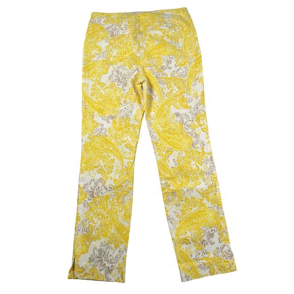Chicos Pants Womens 0.5 / US 6 Yellow Paisley Bridgette So Slimming Ankle - Picture 2 of 9